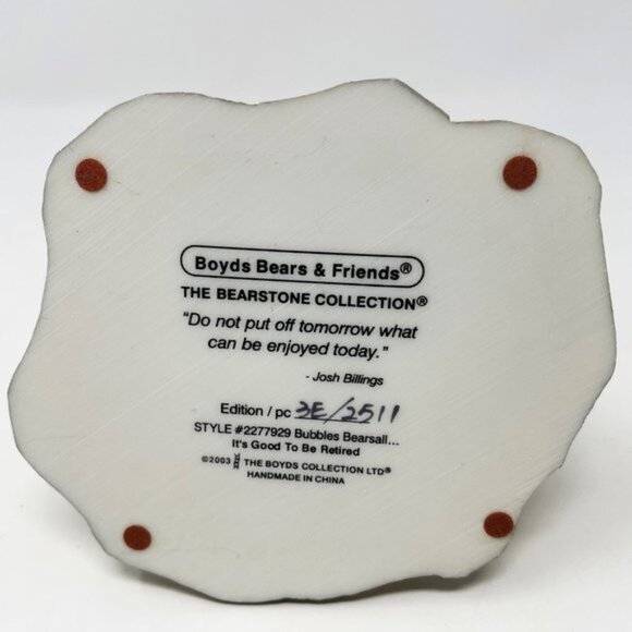 Boyds Bears & Friends The Bearstone Collection Bubbles Bearsall Figurine 2003 - Picture 7 of 8